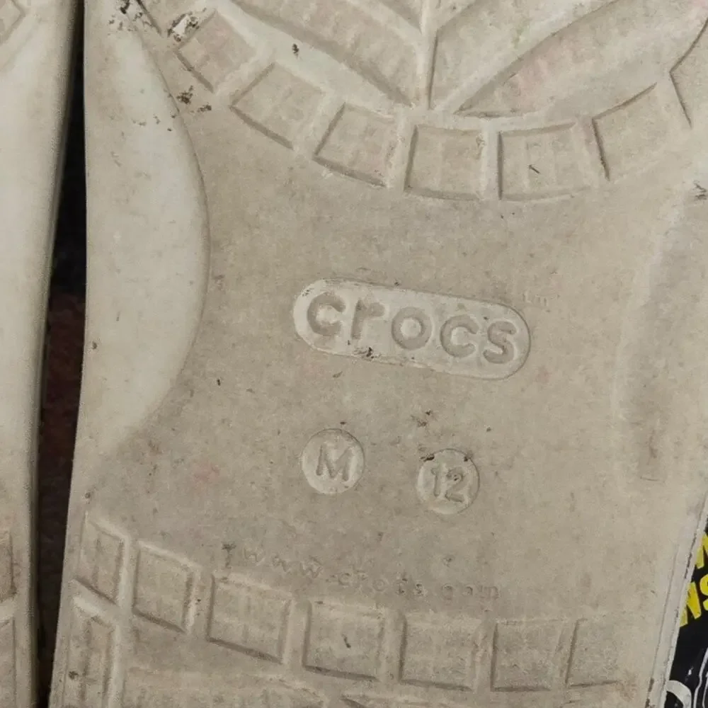 Crocs Smiley World Sandal Slide White Black Yellow Double Strap Mens Size 12